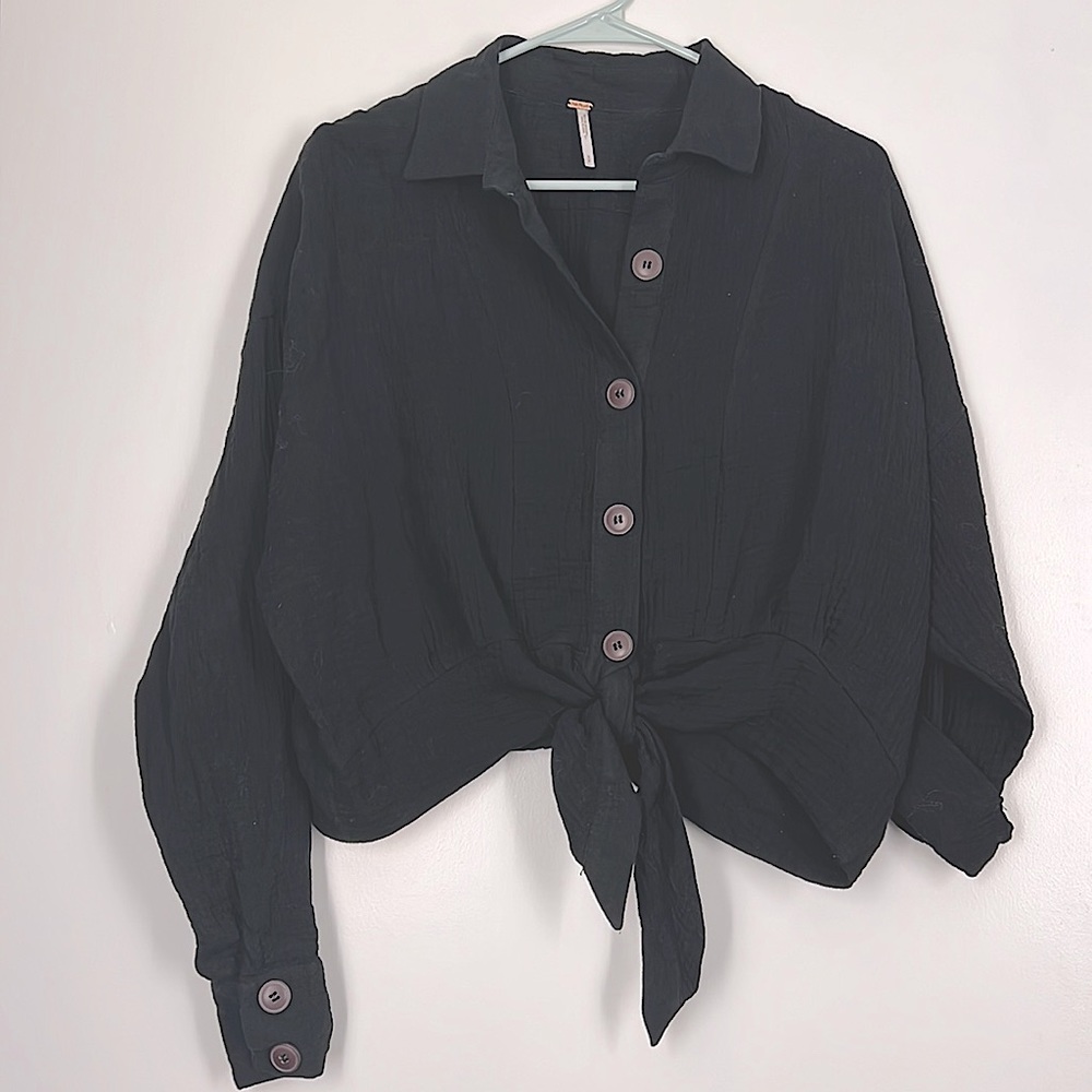 Free People Linen Top, Color: Black, Size: Small